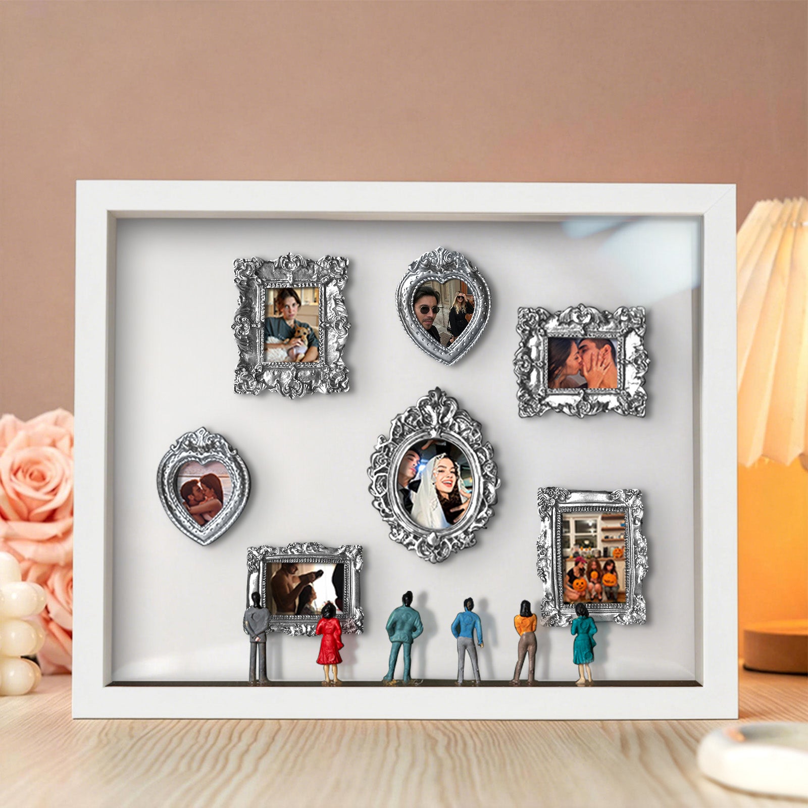 Miniature personalized couple's gift with white frame and spotlights from MadeMine, featuring a cute Museum of Us design.