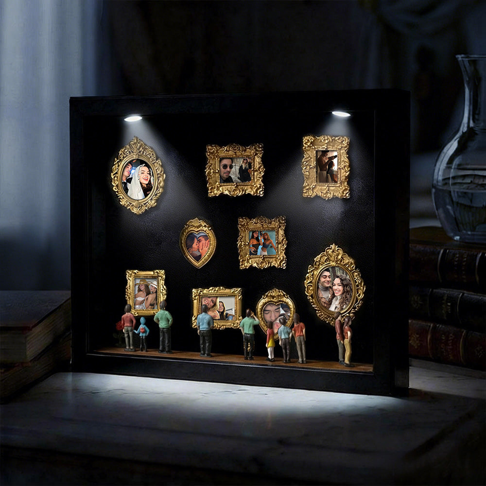 Miniature personalized museum gift by MadeMine featuring a black frame and spotlights, perfect for couples or as a cute gift.
