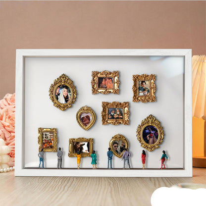 Miniature personalized Museum of Us gift with white frame and spot lights, featuring a cute design for couples, by MadeMine.