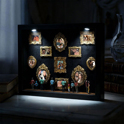 Miniature Museum of Us black frame personalized couples gift with spotlights, made by MadeMine, featuring cute detailed design.