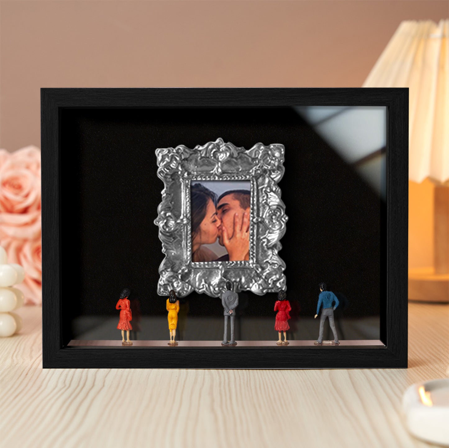 Miniature personalized couples gift in a black frame, featuring meaningful custom design by MadeMine for Valentine's Day or anniversary.