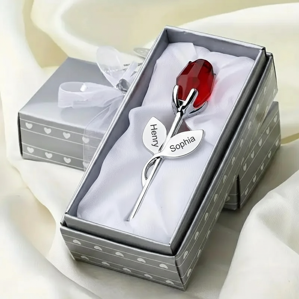 Personalized Engraved Crystal Rose Gift Box – Custom Name Valentine’s Day Gift