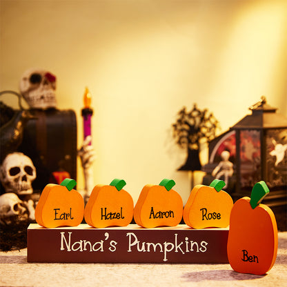 Adornos de calabaza con nombre personalizado y base de madera – Regalo de Halloween personalizado