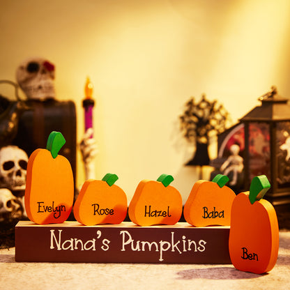Adornos de calabaza con nombre personalizado y base de madera – Regalo de Halloween personalizado