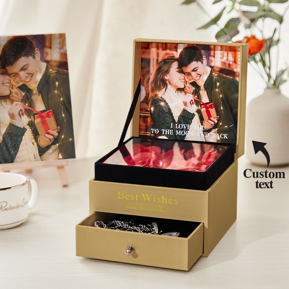 Personalized Photo & Text Rose Gold Jewelry Box – Best Wishes Gift