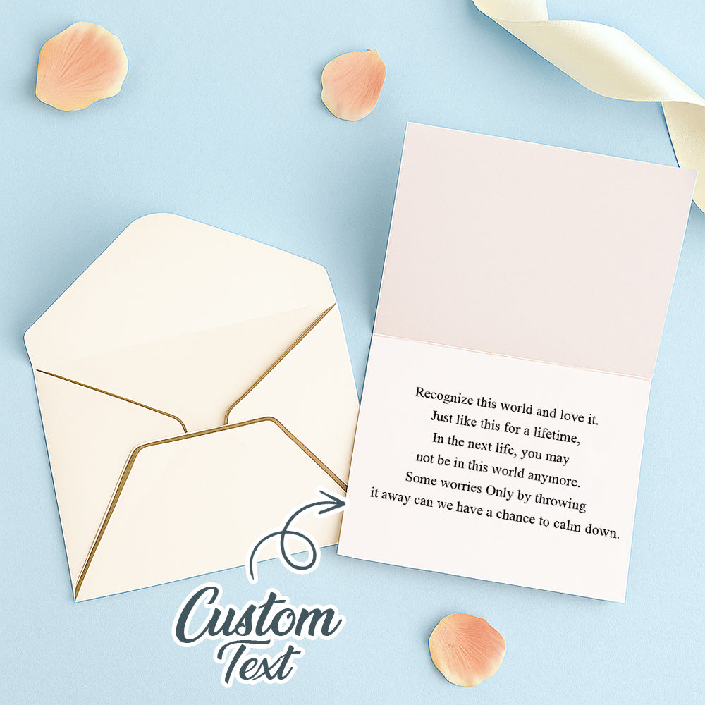 Custom greeting card from MadeMine with personalized "Best Wishes" message and matching envelope on a plain background.