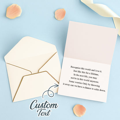 Custom greeting card from MadeMine with personalized "Best Wishes" message and matching envelope on a plain background.