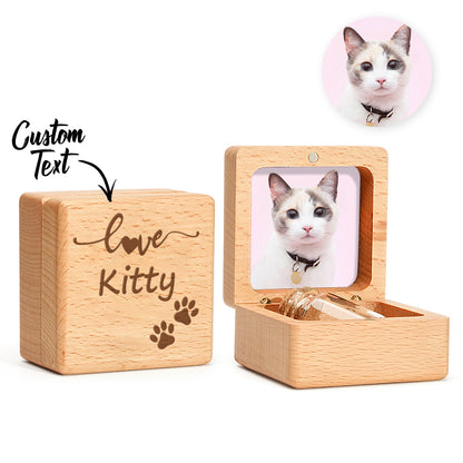 Personalized walnut pet fur keepsake memorial box with engraved name plaque, crafted by MadeMine for pet remembrance.