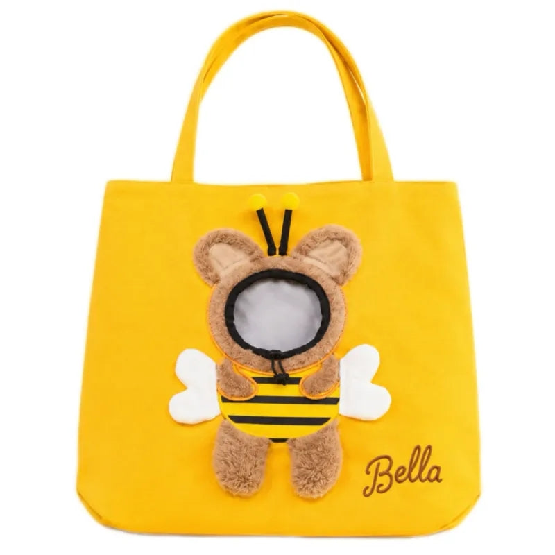 MadeMine personalized pet carrier sling bag with breathable canvas for small dogs and cats, featuring custom name and shoulder strap.