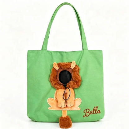 MadeMine personalized pet carrier sling bag with breathable canvas for small dogs and cats, featuring custom name and shoulder strap.