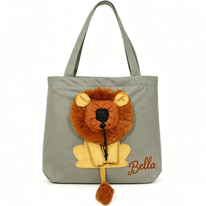 MadeMine personalized pet carrier sling bag with breathable canvas, small dog and cat backpack featuring custom name and comfortable shoulder strap.