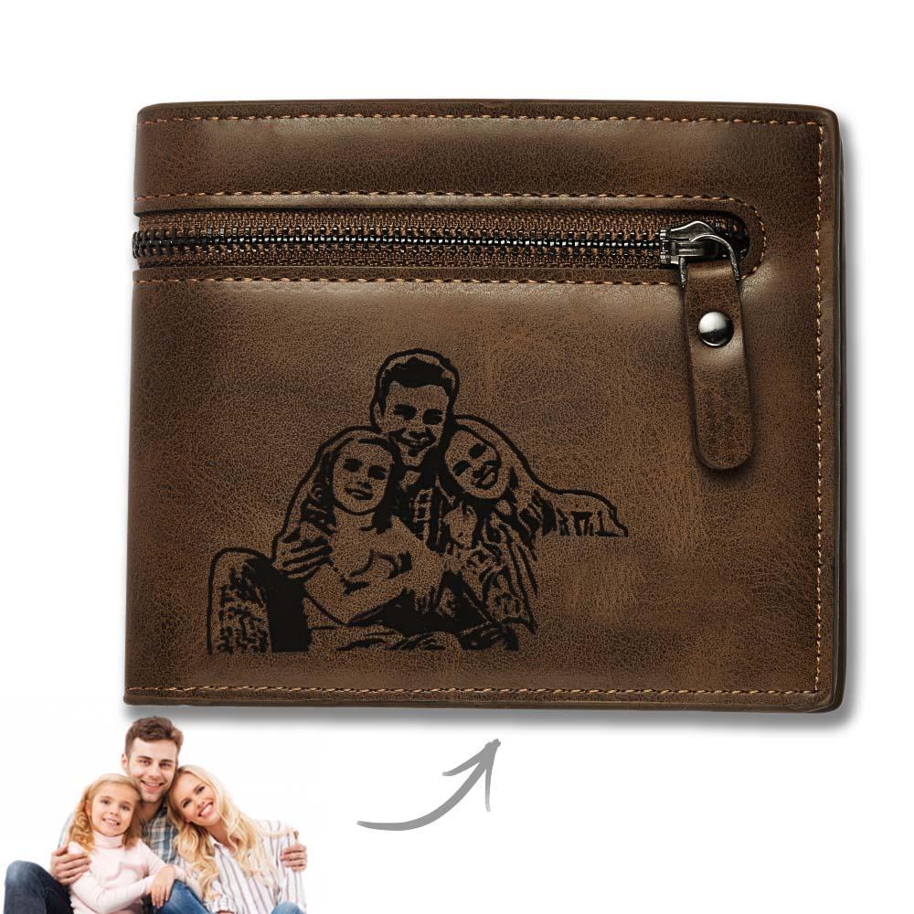 Custom Photo & Engraved Dark Brown PU Leather Wallet – Birthday & Father’s Day Gift