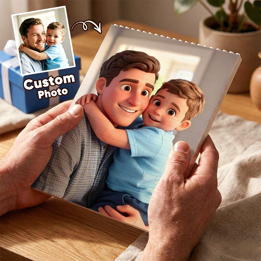 Personalized photo brick puzzle frame by MadeMine, perfect for Father’s Day gift, featuring a custom photo and decorative brick design.
