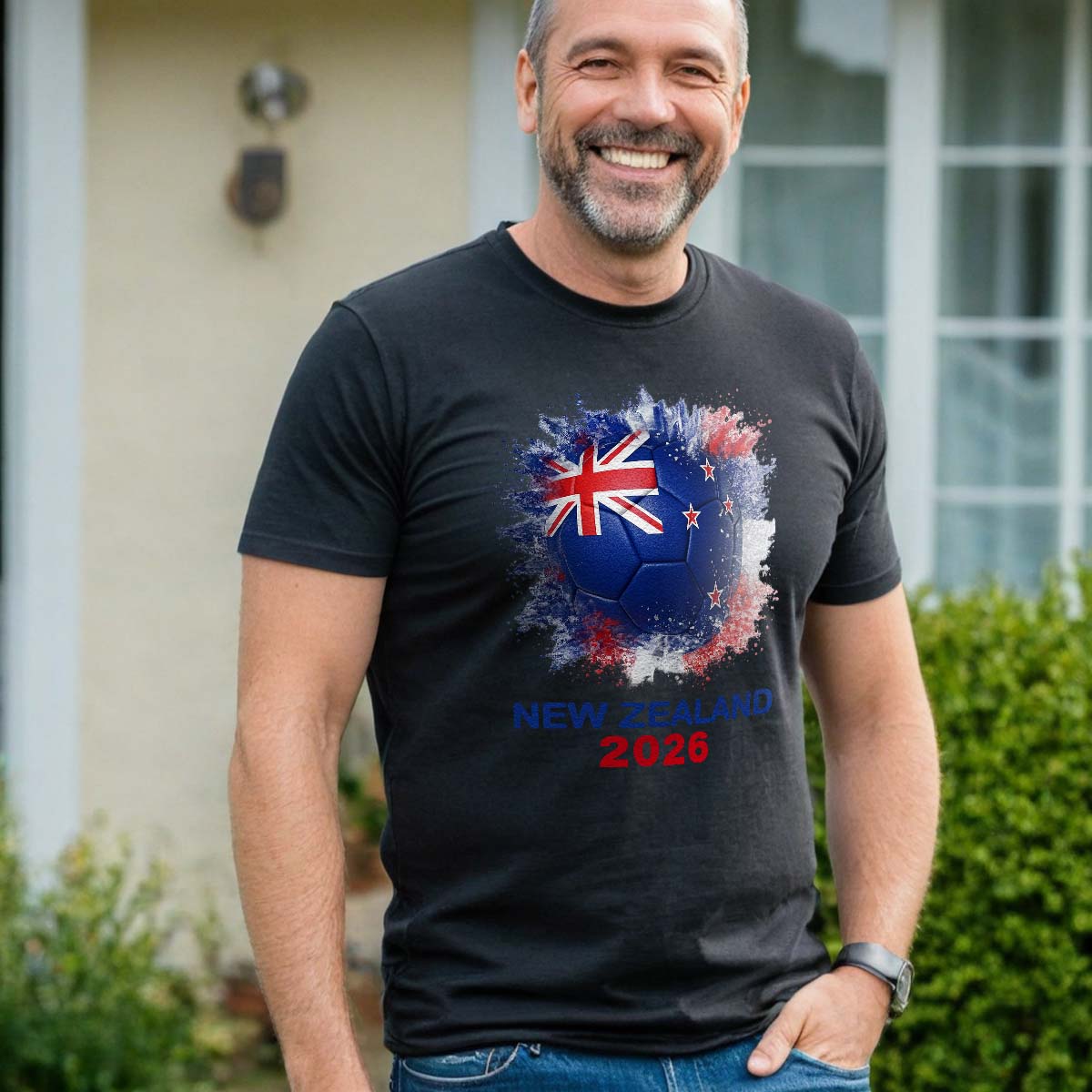 Personalized 2026 World Cup T-shirt with custom country flag design, made by MadeMine, featuring a fan-themed graphic.