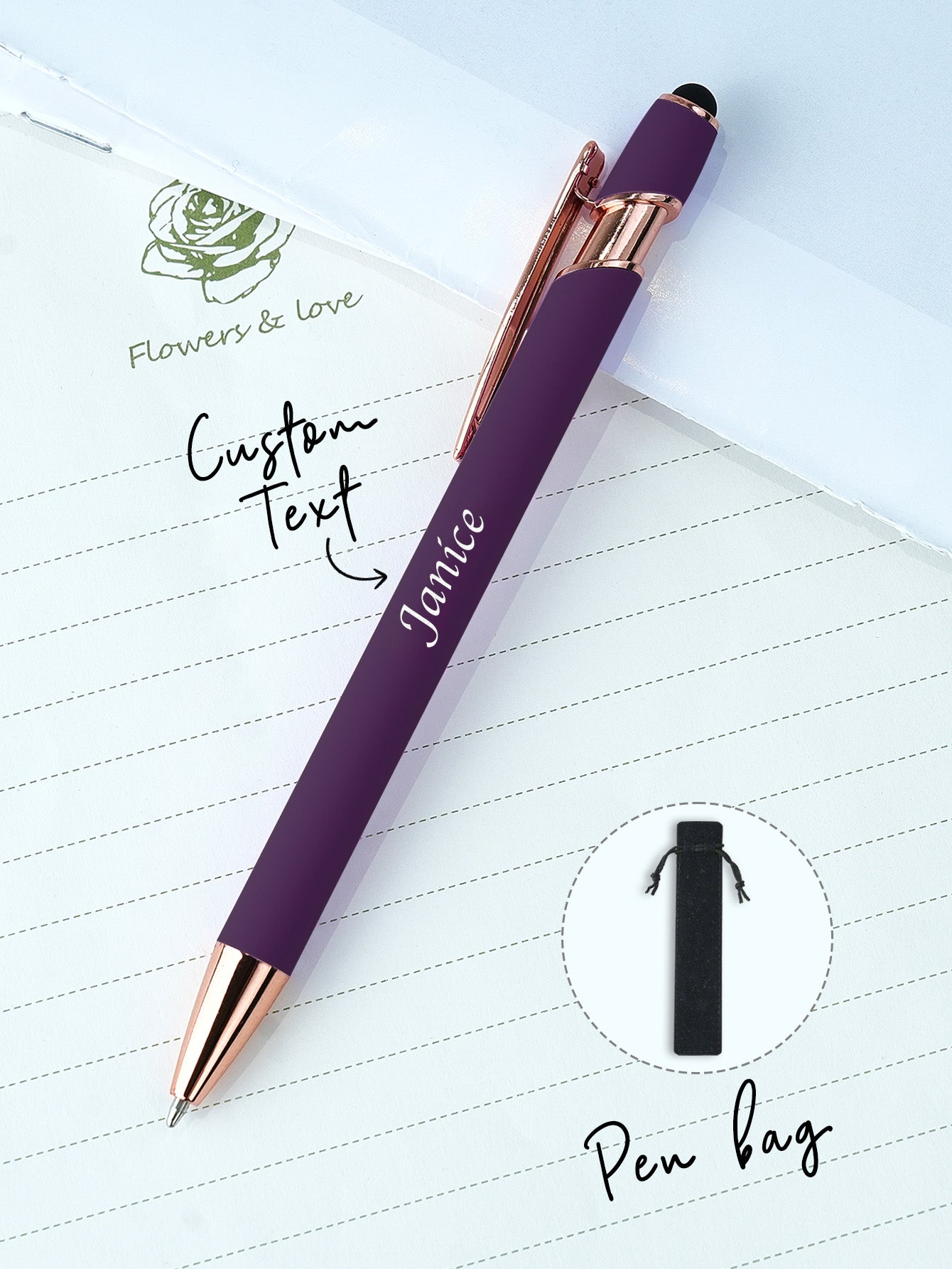 Custom Name Multifunction Ballpoint Pen with Drawstring Pouch Back to School Gift Birthday Gift Teacher