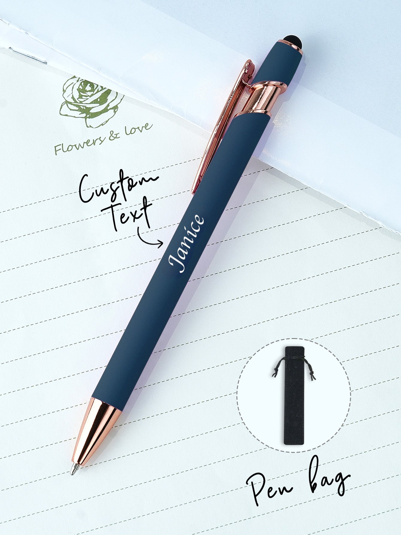 Custom Name Multifunction Ballpoint Pen with Drawstring Pouch Back to School Gift Birthday Gift Teacher