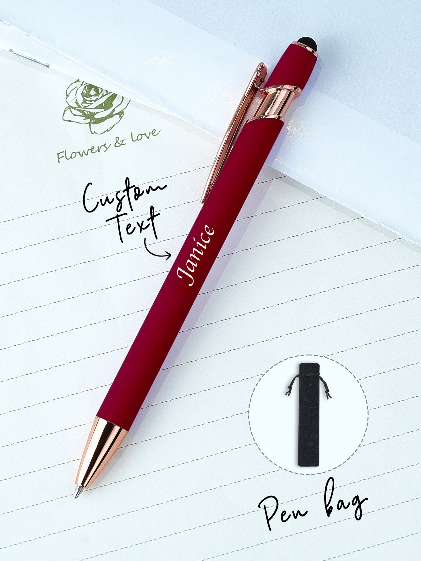 Custom Name Multifunction Ballpoint Pen with Drawstring Pouch Back to School Gift Birthday Gift Teacher