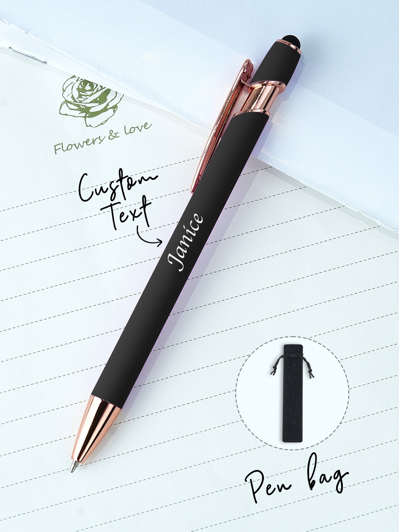 Custom Name Multifunction Ballpoint Pen with Drawstring Pouch Back to School Gift Birthday Gift Teacher