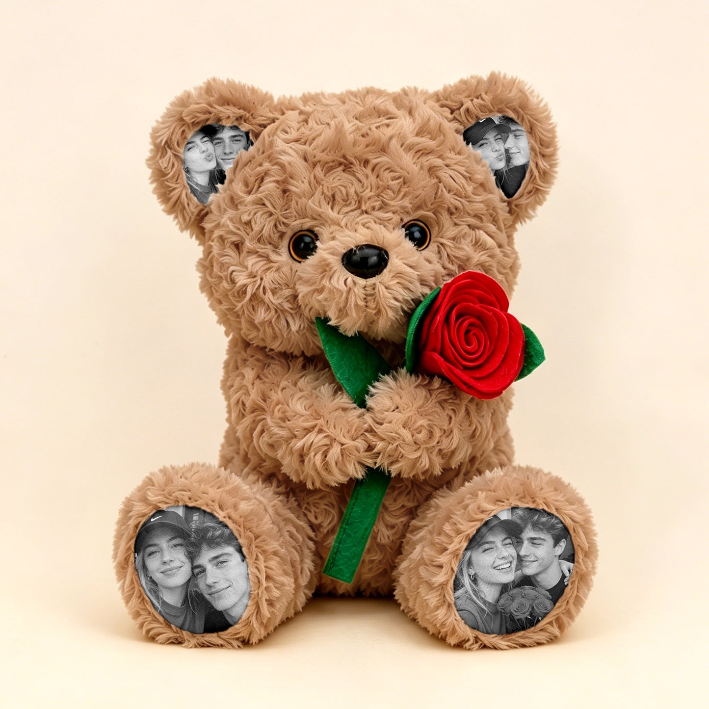 Custom Photo Teddy Bear with Rose – Personalized Plush Bear Gift