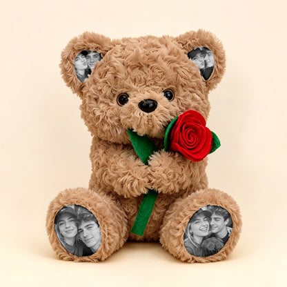 Custom Photo Teddy Bear with Rose – Personalized Plush Bear Gift