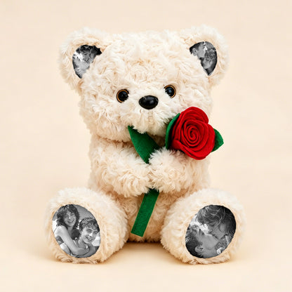 Custom Photo Teddy Bear with Rose – Personalized Plush Bear Gift