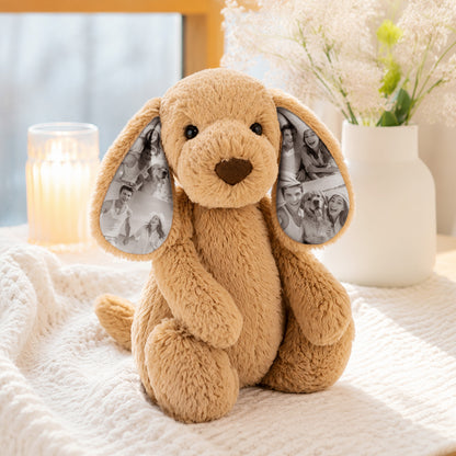 Custom Photo Plush Dog with Memory Ears – Personalized Keepsake Gift