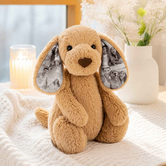 Custom Photo Plush Dog with Memory Ears – Personalized Keepsake Gift