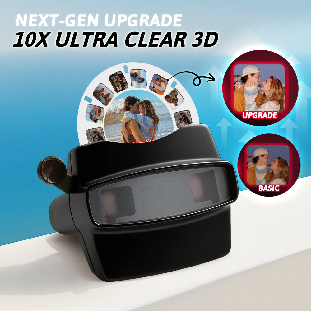MadeMine custom 3D viewfinder with reel showcasing a personalized photo viewer in clear plastic with colorful reel design.
