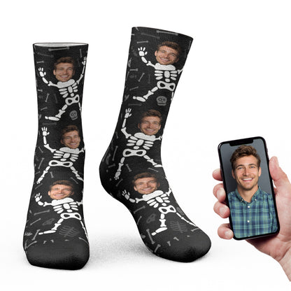 Calcetines de Halloween con esqueleto y cara personalizada – Regalo divertido de Halloween