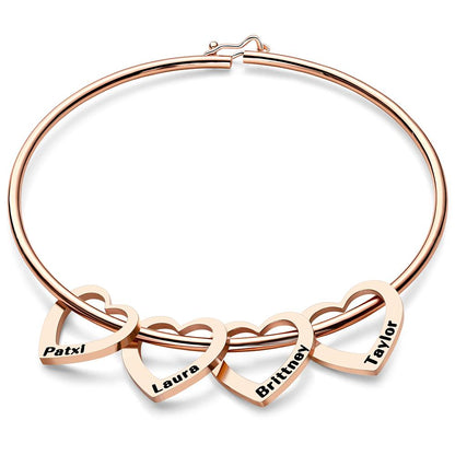 Custom Bangle Bracelet with Heart/Round Pendants Personalized Gift
