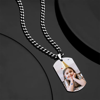Custom Photo Pendant Necklace with Engraved Words and Date