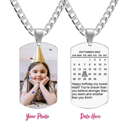 Custom Photo Pendant Necklace with Engraved Words and Date