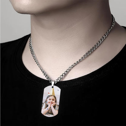 Custom Photo Pendant Necklace with Engraved Words and Date