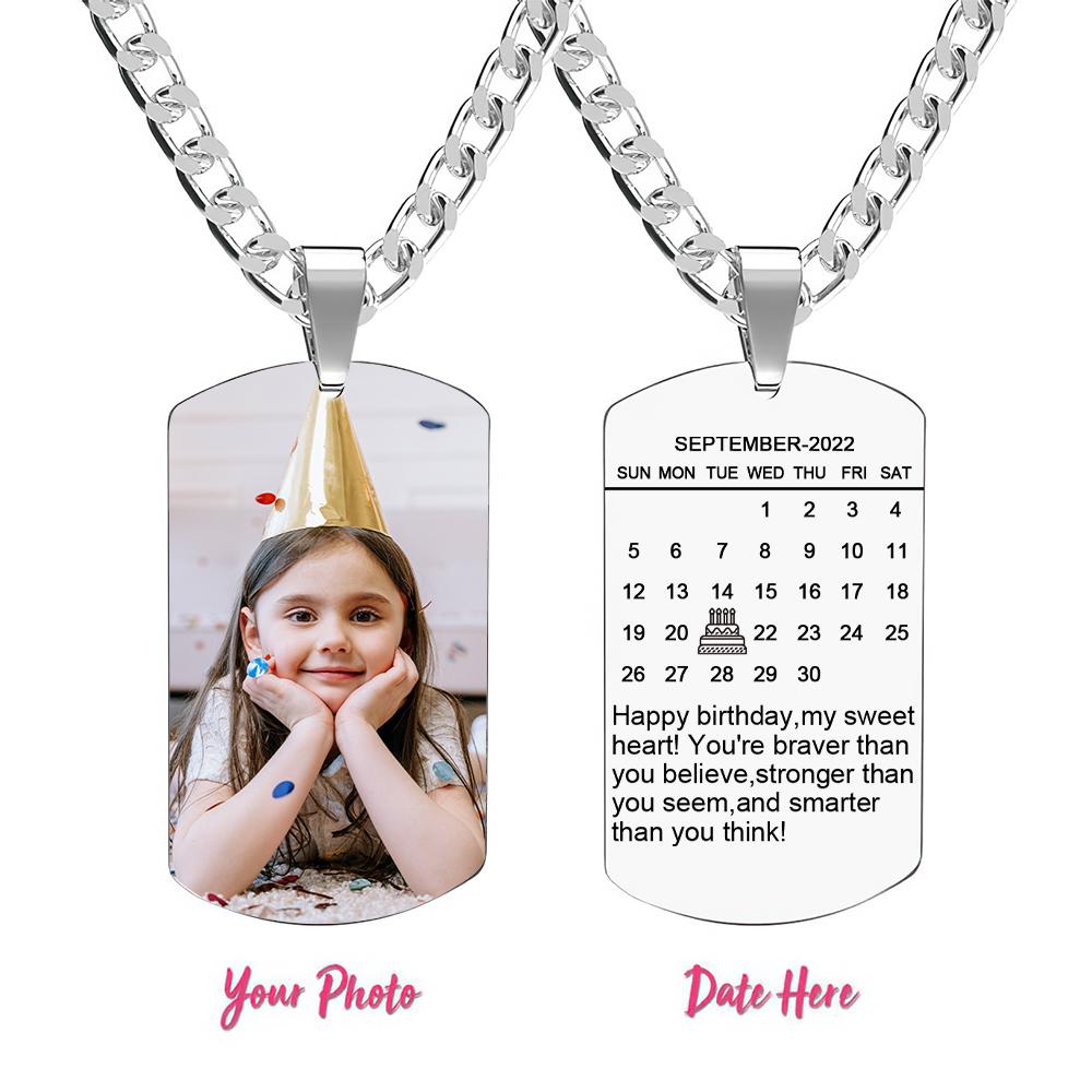 Custom Photo Pendant Necklace with Engraved Words and Date