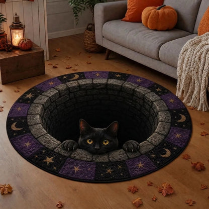 MadeMine 3D optical illusion Halloween rug featuring a spooky bottomless hole design, non-slip area rug for Halloween decor and parties.