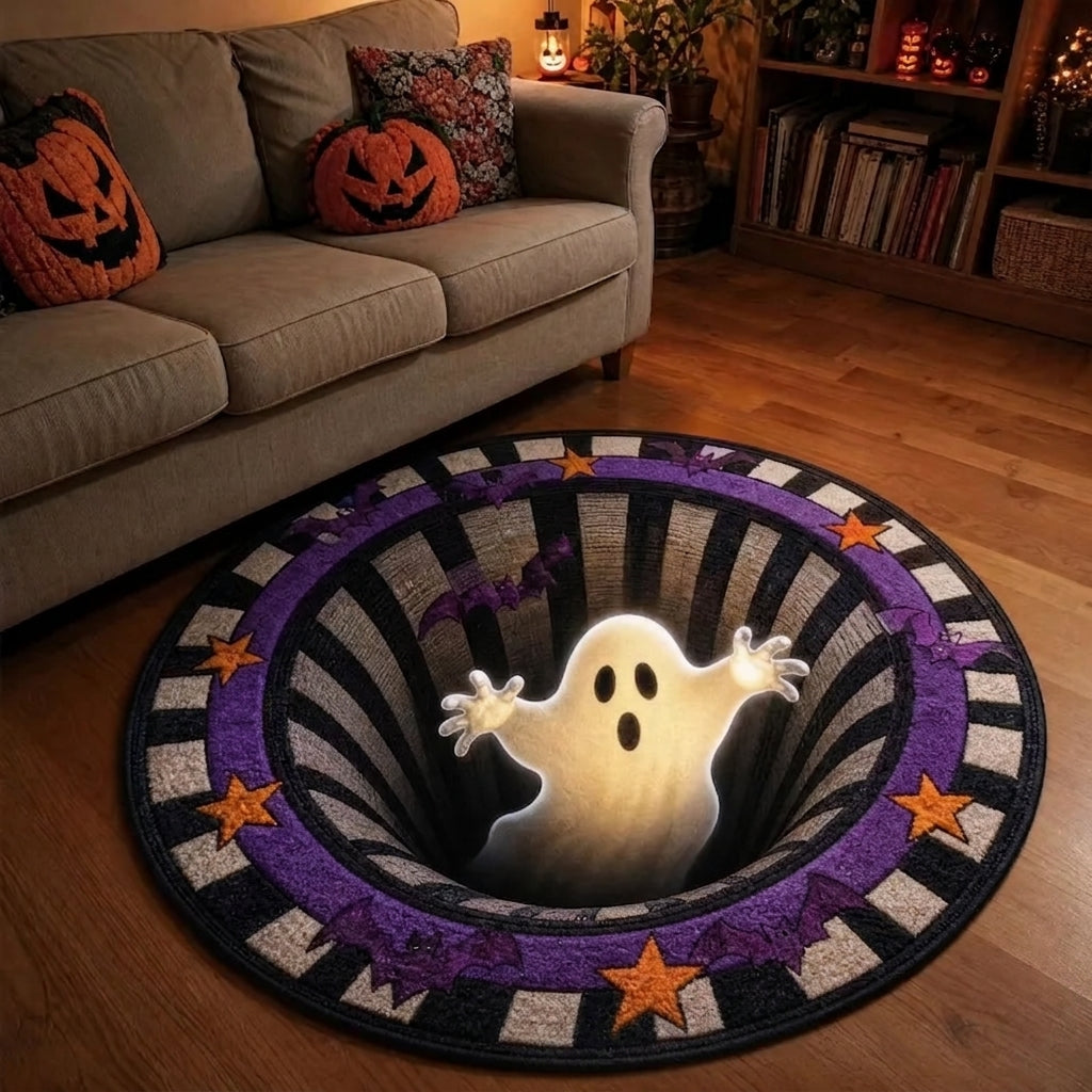 MadeMine 3D optical illusion Halloween rug featuring a spooky bottomless hole design, non-slip area rug for Halloween decor and parties.