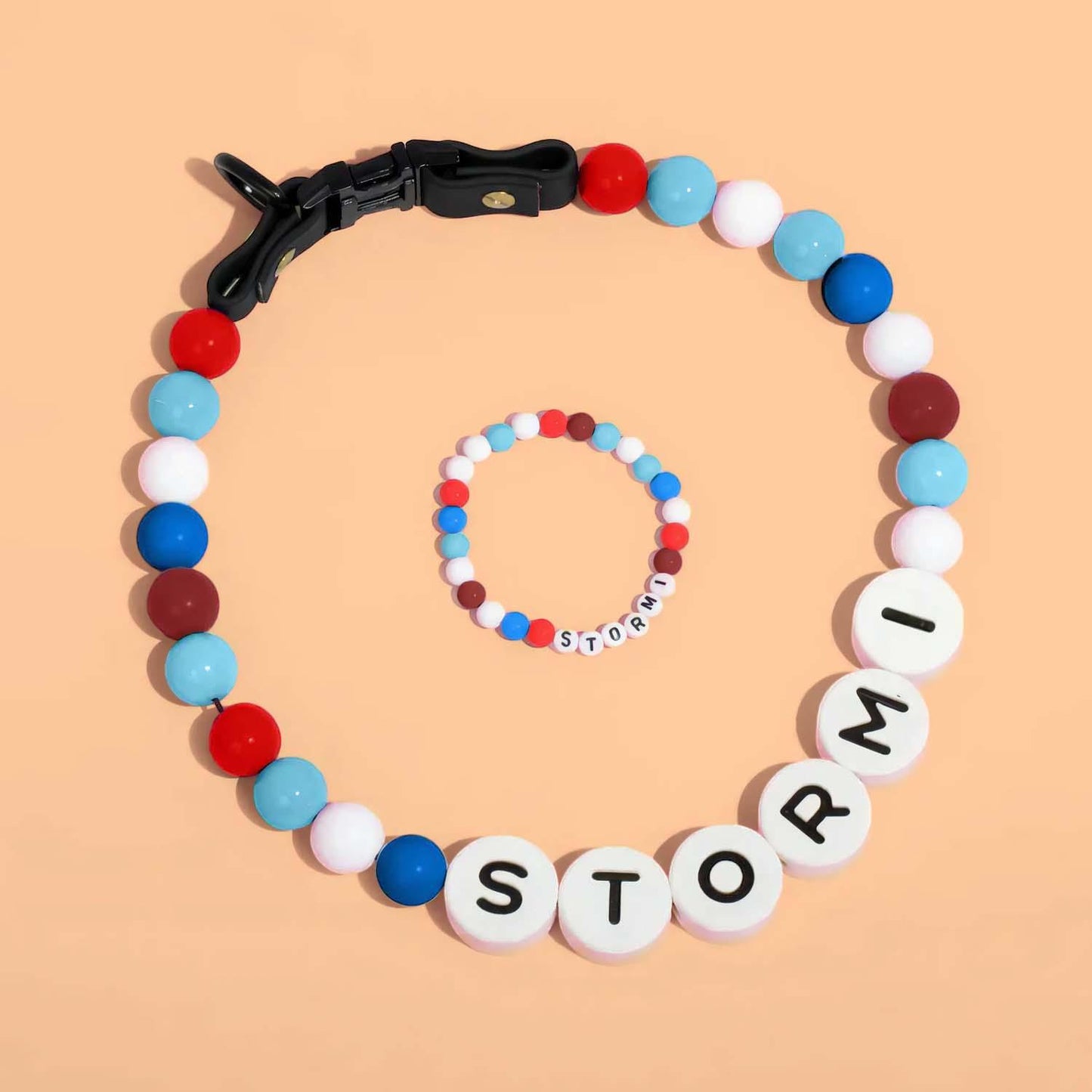 Personalized pet name necklace and matching bracelet by MadeMine featuring custom engraved pet names on jewelry pieces.