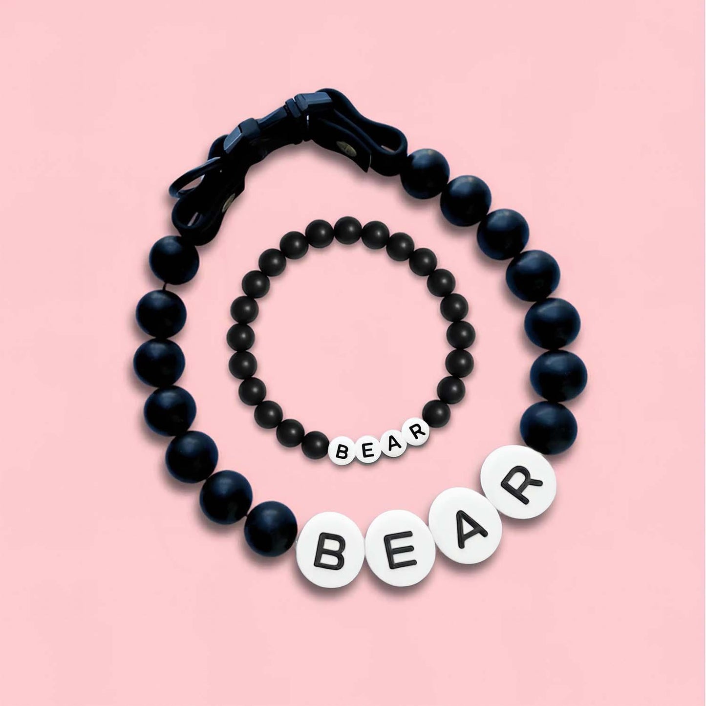 Personalized pet name necklace with matching bracelet, made by MadeMine, featuring engraved pet names and stylish jewelry design.