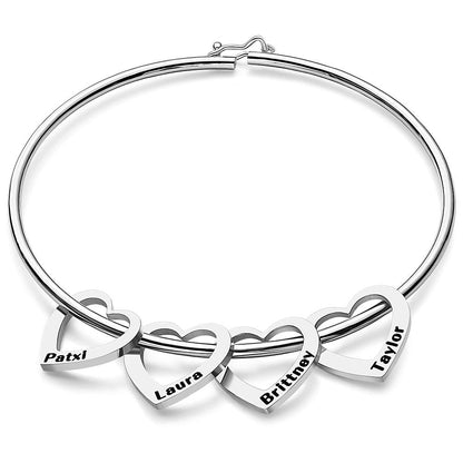 Custom Bangle Bracelet with Heart/Round Pendants Personalized Gift