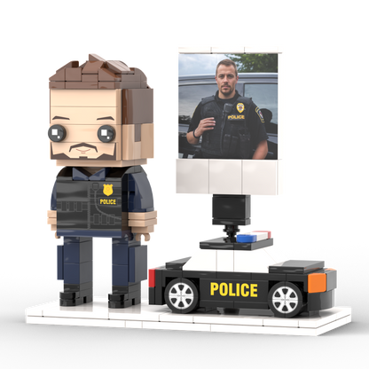 Full Body Customized 1 Person Brick Figures with Photo Police Theme Gift Birthday Gift Valentines Gift Father's Day Gift