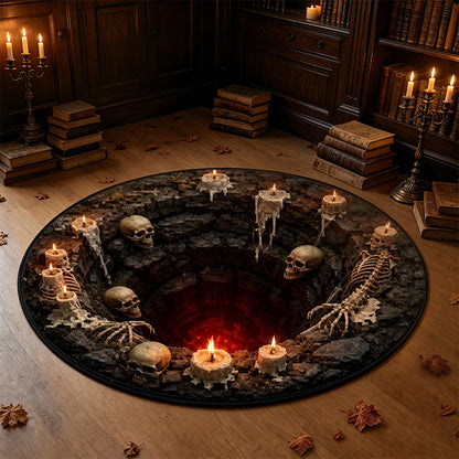 MadeMine 3D Optical Illusion Halloween Rug featuring a spooky bottomless hole design, non-slip area rug for Halloween party and home decor.