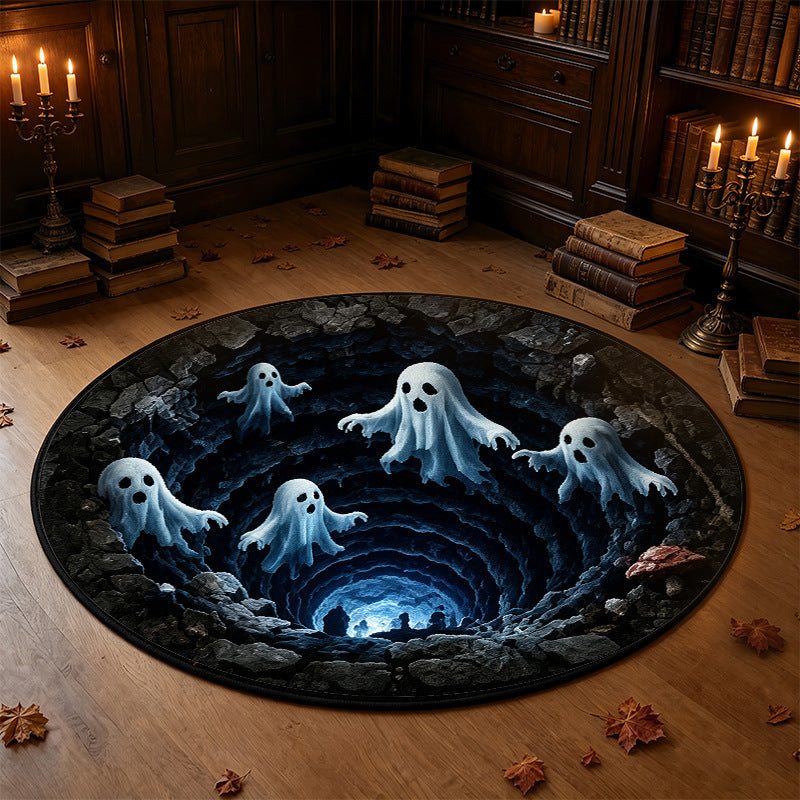 MadeMine 3D optical illusion Halloween rug featuring a spooky bottomless hole design, non-slip area rug for Halloween decor and parties.