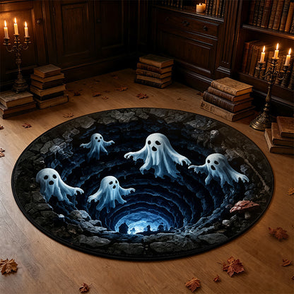 MadeMine 3D optical illusion Halloween rug featuring a spooky bottomless hole design, non-slip area rug for Halloween decor and parties.