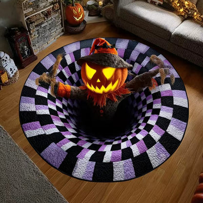 MadeMine 3D Optical Illusion Halloween Rug featuring a spooky bottomless hole design, non-slip area rug for Halloween decor and parties.