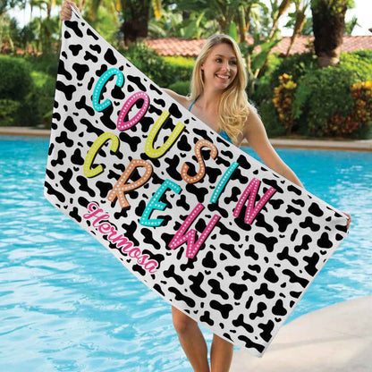 Custom Cousin Crew Beach Towel with Name – Family Reunion Personalized Gift