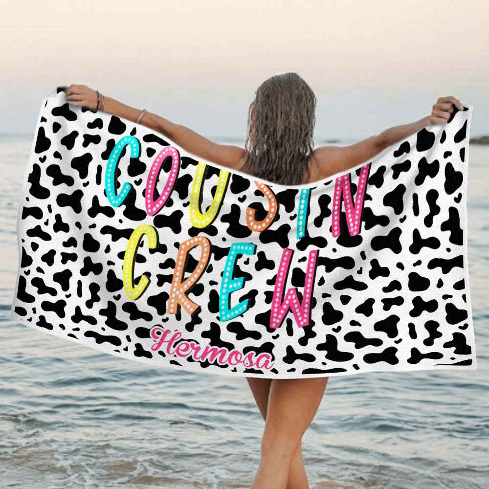 Custom Cousin Crew Beach Towel with Name – Family Reunion Personalized Gift