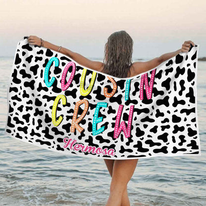 Custom Cousin Crew Beach Towel with Name – Family Reunion Personalized Gift