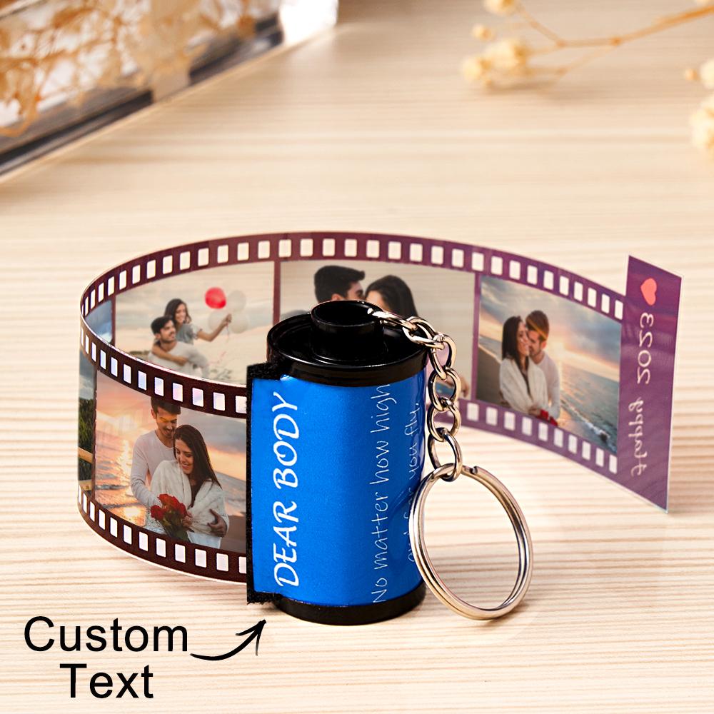 Personalized MadeMine photo film roll keychain with custom photo and gift box, compact accessory for keys or bags.