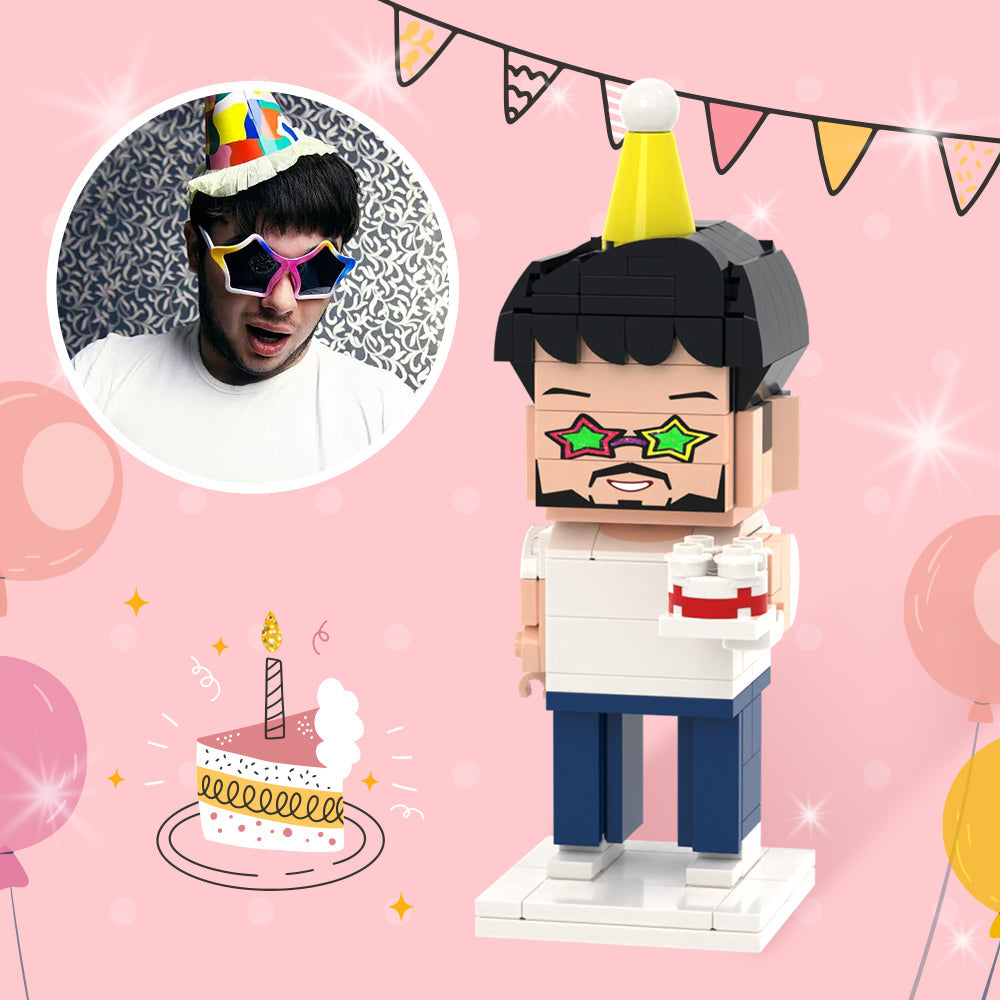 MadeMine personalized photo brick figure birthday gift for him, custom full-size brick with printed photo and detailed design.