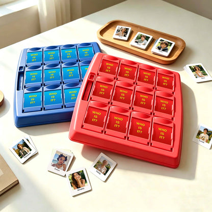 Personalized Guess Who photo game by MadeMine, custom family board game with personalized character images for game night fun.
